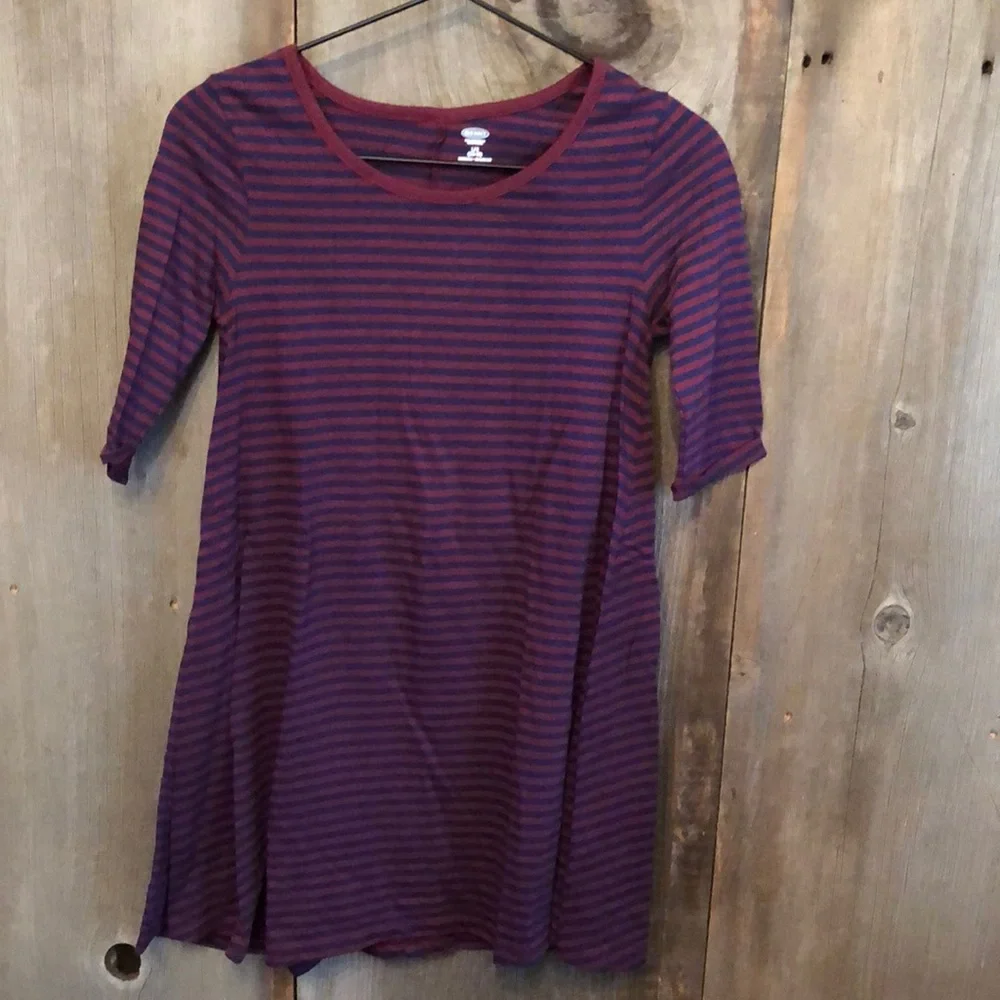 Old Navy Burgundy Stripe Fit & Flare Dress L 10 12